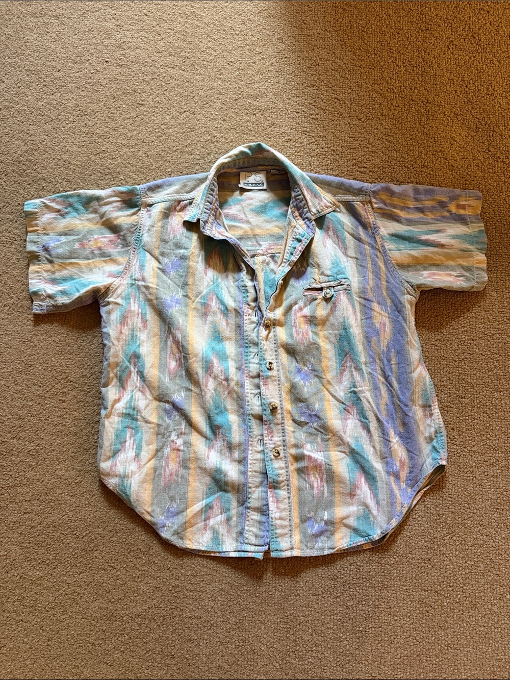 Vintage Multicolor Pastel Striped Button-Down Shirt